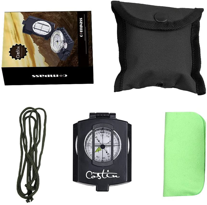 COSTIN Multifunctional Compass, Metal Military Waterproof High Accuracy Compass with Map Measurer, Distance Calculator,Bubble Level Perfect for Outdoor Activities, Matte Black - BeesActive Australia