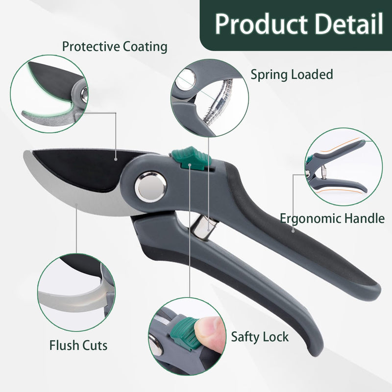 Veectgoo 8" Bypass Pruning Shears Gardening Pruners Heavy Duty Secateurs Clippers Handheld Garden Tools for Rose Flower Plants Trimming, 1 Inch Cut - BeesActive Australia