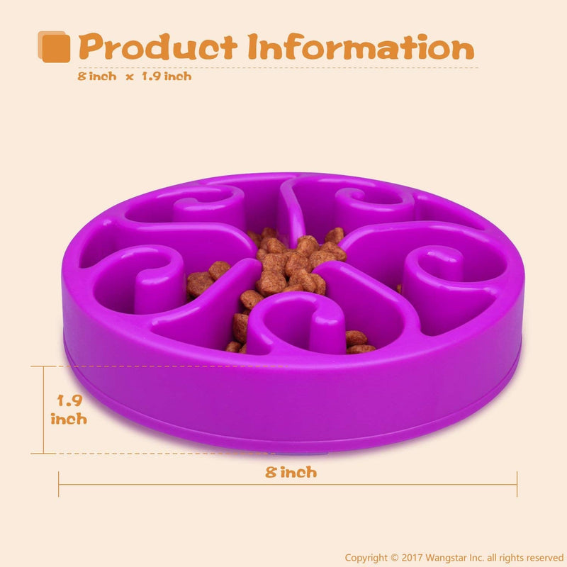 wangstar Slow Pet Bowl Slow Feeder for Dog Cats, Bloat Stop Puzzle Bowl Fun Maze Feeder Slow Feeding Anti-Skid Design M: 8''x1.9'' Purple - BeesActive Australia