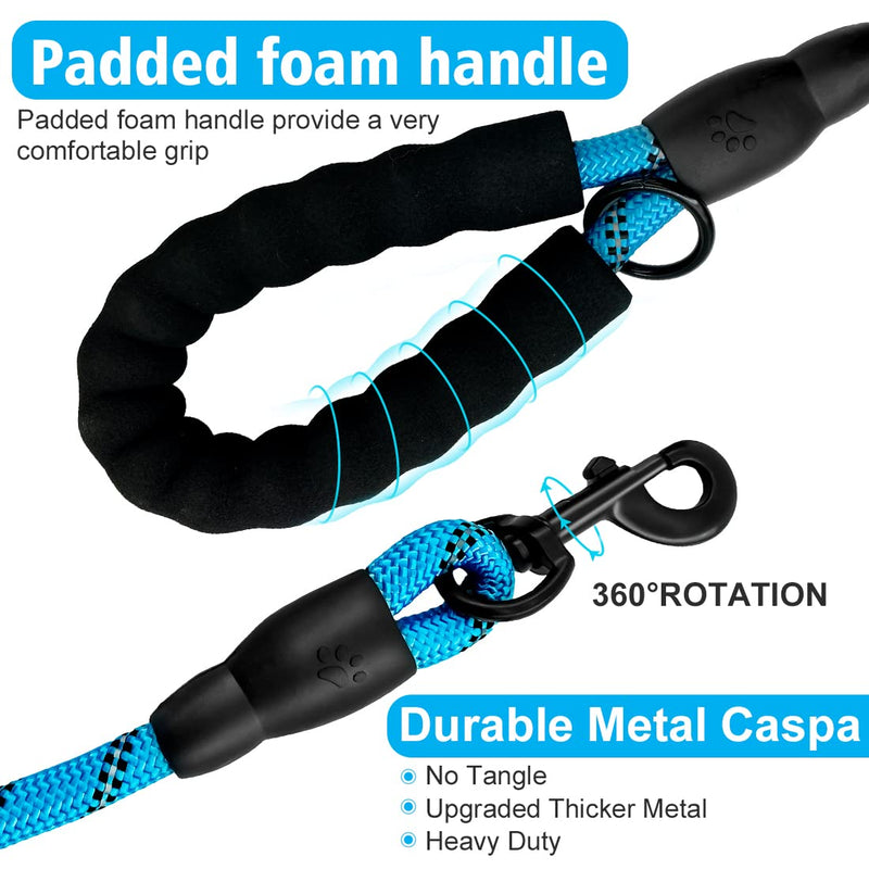 ZOVJCY 2FT/5FT/6FT/10FT Strong Dog Leash - Comfortable Padded Handle - Pet Dog Leash for Small Medium and Large Dogs with Collapsible Pet Bowl and Dog Garbage Bags 01 - Blue 1/2'' x 6 FT 2 Pack - BeesActive Australia