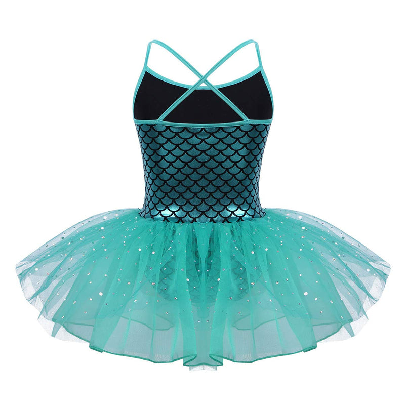 [AUSTRALIA] - zdhoor Kids Girls Camisole Leotards Sparkly Ballet Dance Tutu Dress Princess Halloween Mermaid Costumes Lake_blue 3 