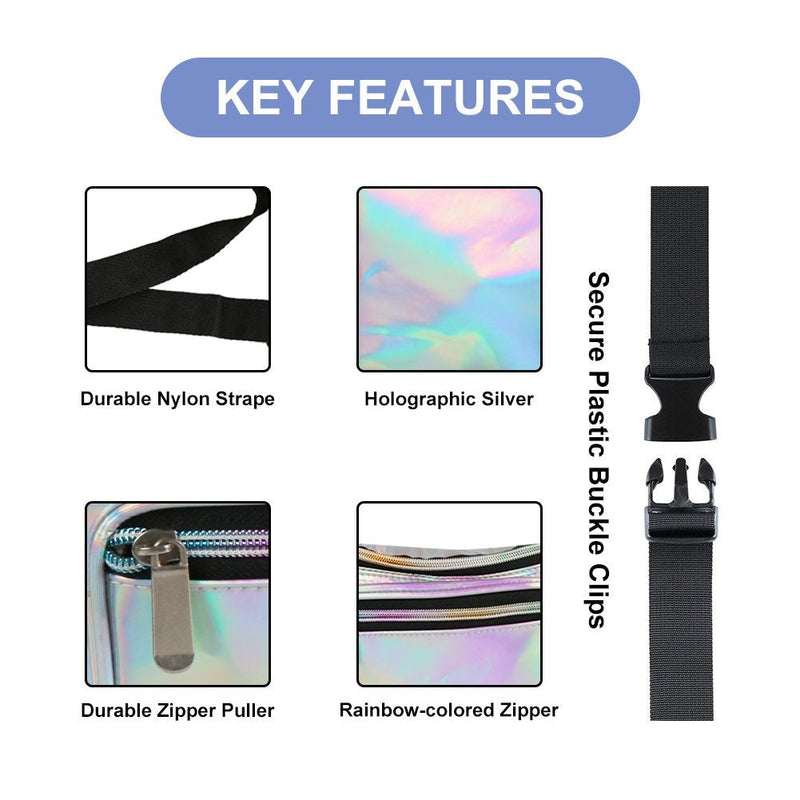 Holographic Fanny Pack– Fashion Rave Waist Bag with Adjustable Belt for Women and Men A-Holographic Silver - BeesActive Australia