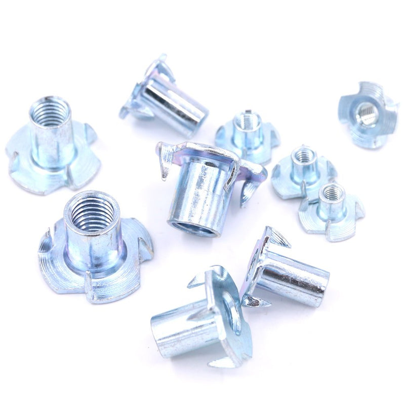 Hilitchi 105-Pcs M4 5 6 8 10 Zinc Plated Steel T Nuts Four Claw Nuts Assortment Kit for Wood Rock Climbing Holds Cabinetry Furniture - BeesActive Australia