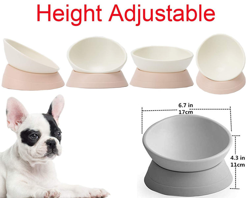 JWPC Bulldog Bowl Anti-Slip Dog Cat Dish Detachable Rubber Dog Bowl Pet Sterile Tilted Pet Feeder Slope Base White - BeesActive Australia
