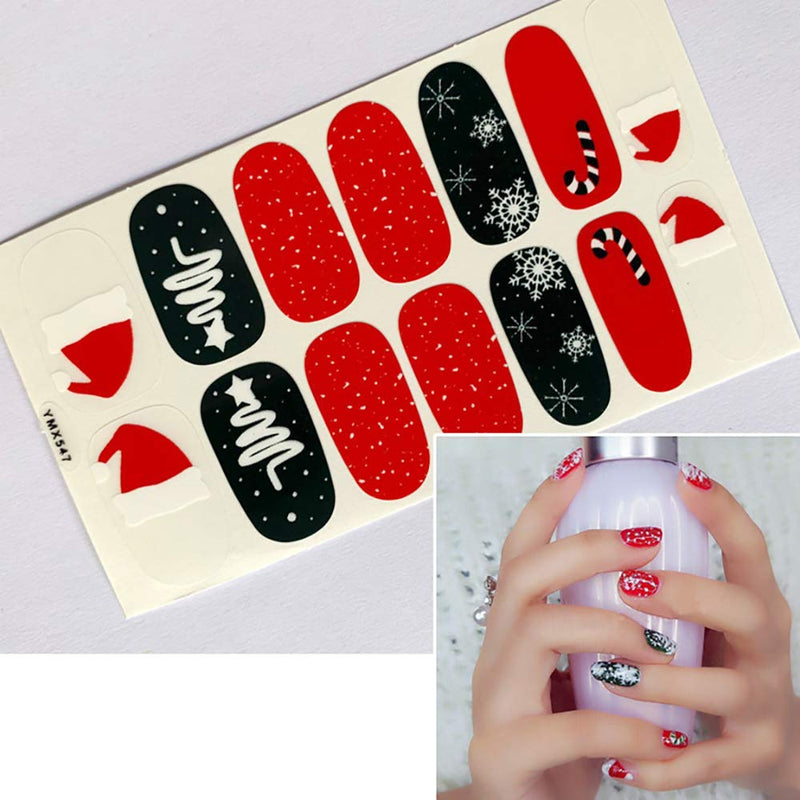 WOKOTO 6 Sheets Adhesive Nail Art Polish Stickers Strips Set With 1Pc Nail File Nail Wraps Decals Manicure Kit For Christmas KIT2 - BeesActive Australia