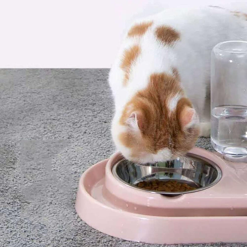 Love Dream Double Dog Cat Bowls, Stainless Steel Dog Bowl Cat Food Bowls and Water Feeder with Automatic Water Bottle for Small Medium Dogs and Cats Pink - BeesActive Australia