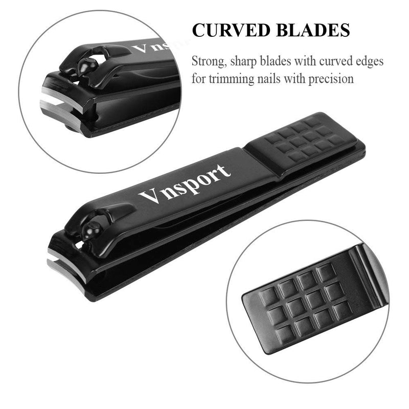Vnsport Nail Clipper Set – Black Stainless Steel Fingernails & Toenails Clippers & Nail File Sharp Nail Cutter with Metal Case, Set of 3 (Straight & Curved) - BeesActive Australia