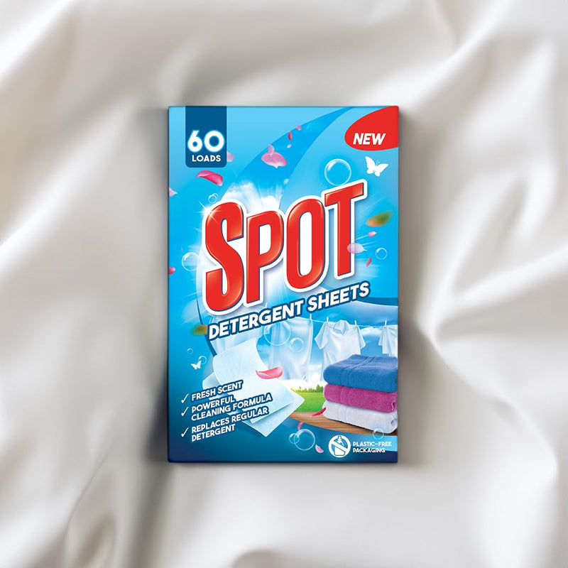 Spot Eco-Friendly Laundry Detergent Sheets - Fresh Linen Scent - 60 Loads - Made in Sweden - Plastic Free Packaging - Liquidless & Mess Free - No Spills - Travel Laundry Detergent - BeesActive Australia
