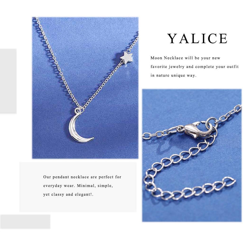 Yalice Dainty Moon Necklace Chain Short Star Necklaces Jewelry for Women and Girls Silver - BeesActive Australia