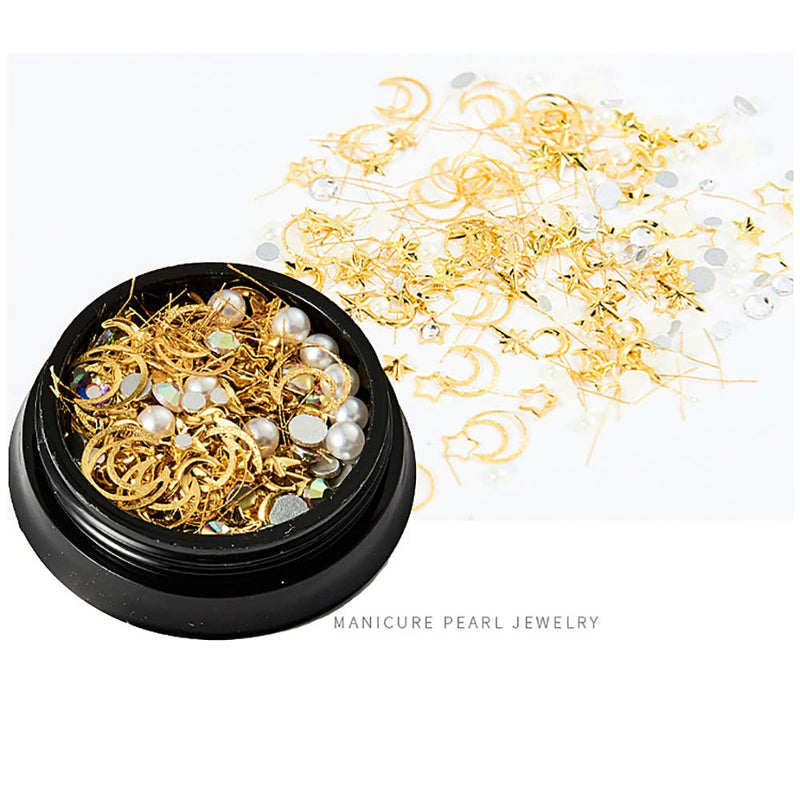 SILPECWEE 6 Boxes 3D Mix-shape Metal Nail Studs Big Gem Pearls Nail Art Rhinestone Nail Rivet Set Nail Jewels Decoration With 1Pc Tweezers And Picker Pencil NO1 - BeesActive Australia