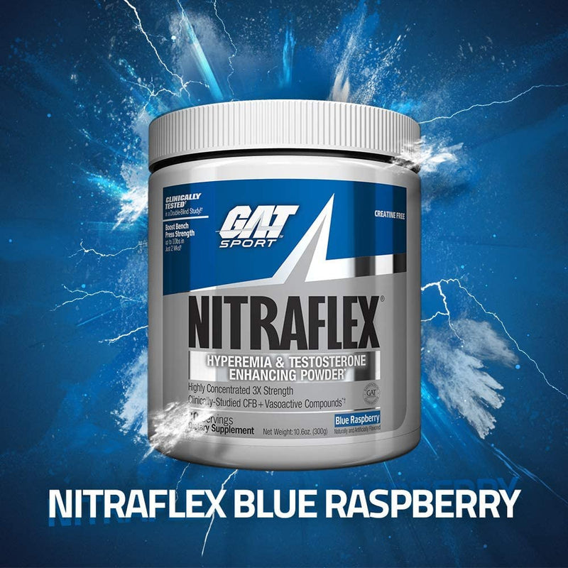 GAT Sport Nitraflex Advanced Pre-Workout Powder, Increases Blood Flow, Boosts Strength and Energy, Improves Exercise Performance, Creatine-Free (Blue Raspberry, 30 Servings) Blue Raspberry 30 Servings (Pack of 1) Standard Packaging - BeesActive Australia