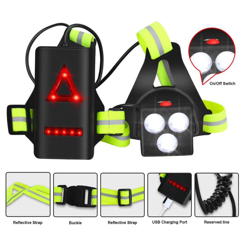 LINGSFIRE Running Lights for Runners, Outdoor Led Runners Lights for Night with Back Warning Light and USB Cable Adjustable Reflective Running Lights for Night Running, Walking, Jogging - BeesActive Australia