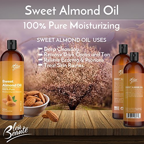 SWEET ALMOND OIL - 100% Pure and Natural Cold pressed massage Sweet Almond Oil For your face, scalp and hair (1 BIG BOTTLE 16 FL.OZ) - - BeesActive Australia