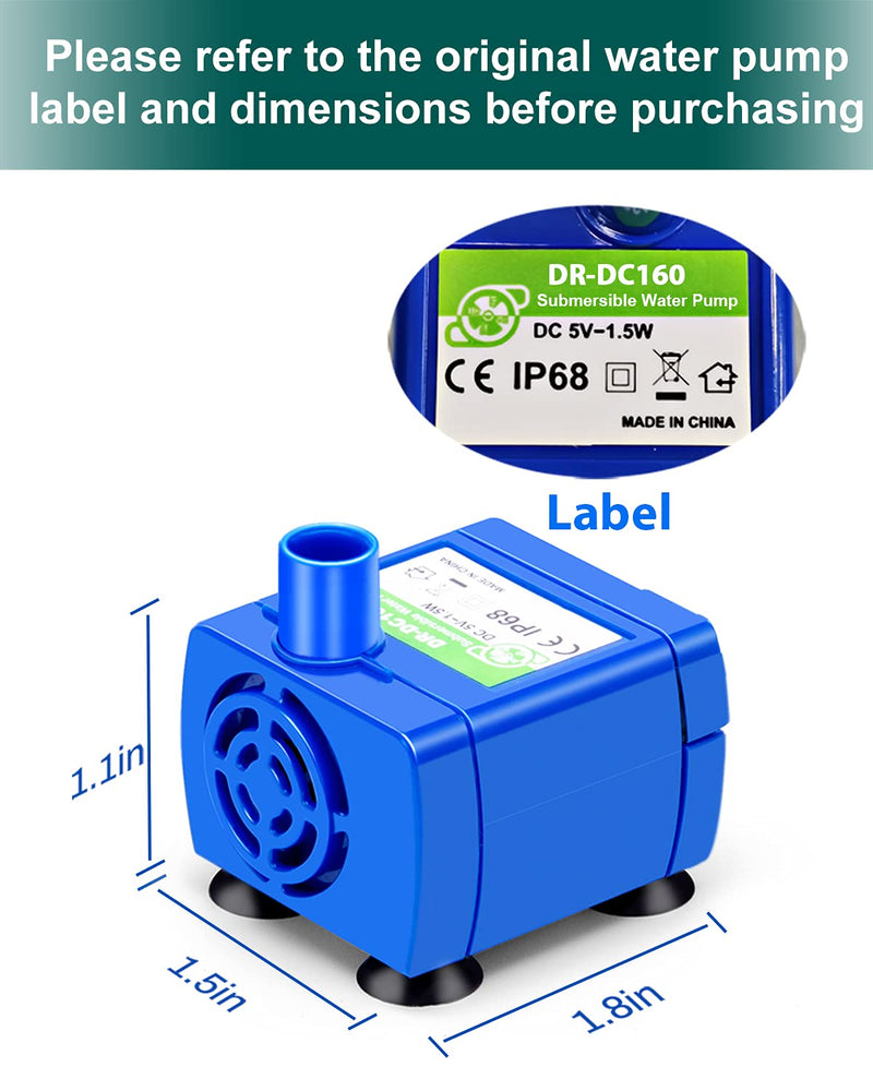 Cat Water Fountain Pump,Pet Fountain Pump Replacement Pump DR-DC160 Motor for 360°Stainless Steel Cat Fountain and Cupcake Ceramic Cat Drinking Fountain Blue - BeesActive Australia