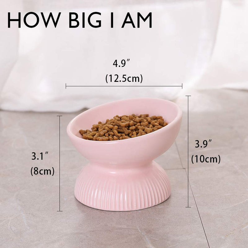 Small Cat Bowl,Raised Cat Food Bowls Anti Vomiting,Tilted Elevated Cat Bowl,Ceramic Pet Food Bowl for Flat-Faced Cats,Small Dogs,Protect Pet's Spine,Dishwasher Safe Small Pink - BeesActive Australia