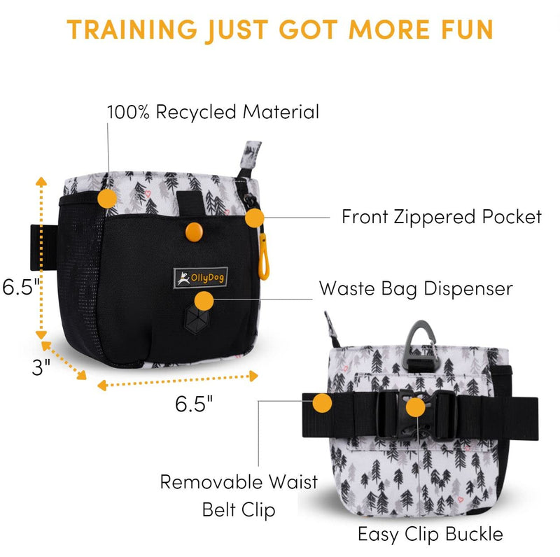 OllyDog Backcountry Day Bag, Fanny Pack, Dog Treat Pouch, Hands-Free for Training, Hip Pack with Built-in Poop Bag Dispenser, Removable Waist Belt Clip, Travel Dog Treat Container Tree Hugger - Night - BeesActive Australia