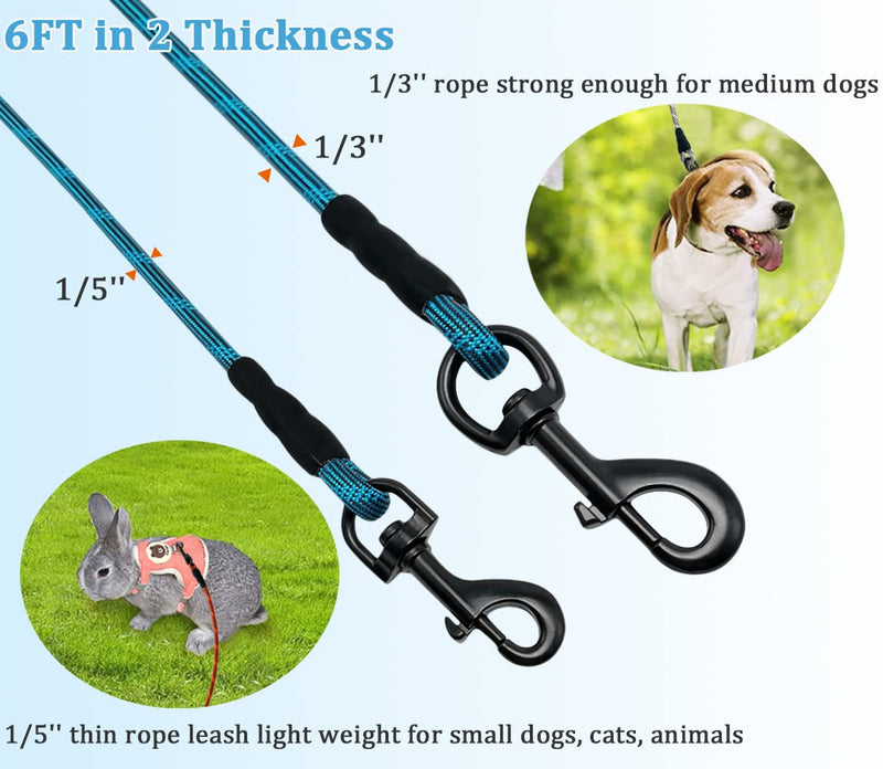 WYuZe 1/5", 1/3" Rope Dog Leash 6 Foot, Lightweight Durable Dog Walking Leash with Rotating Metal Clip, Multi-Color Pet Leash for Small Medium Dogs, Cats, Small Animals Blue 1/5'' x 6 FT - BeesActive Australia