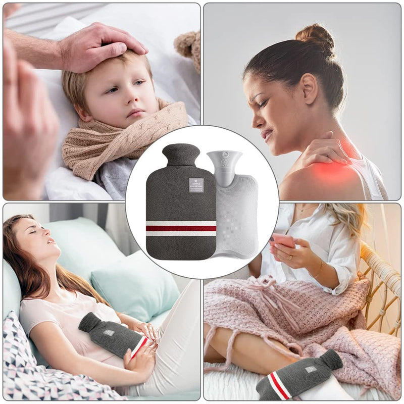 Large Hot Water Bottle with Knitted Cover, 2L Large Capacity Hot Water Bag with Removable and Washable Soft Cover for Pain Relief, Neck and Shoulders, Great Gift for Women, Men, Kids (2L-Dark Grey) 2L-Dark Grey - BeesActive Australia