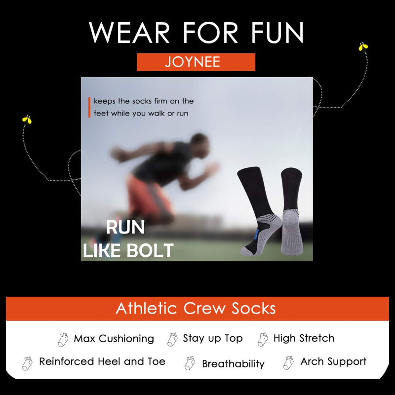 JOYNÉE Mens Athletic Performance Crew Socks for Running and Training 6 Pack Black(6 Pairs) - BeesActive Australia