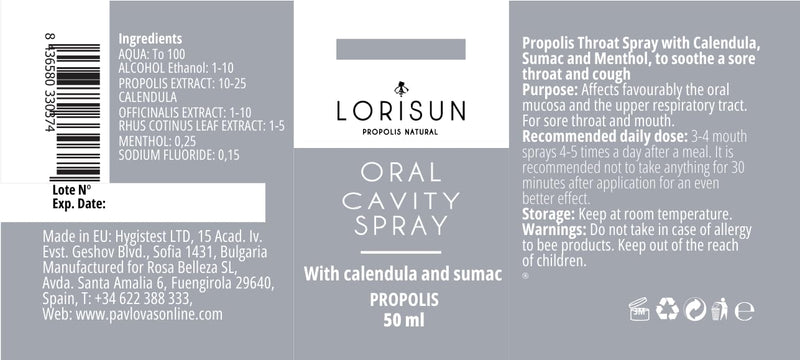 LORISUN | Propolis with Calendula Throat Spray | Propolis Spray | for Sore Throat and Oral Inflammation | Antibacterial | Natural Anti-Inflammatory | Protects and Strengthens | Easy to Use | 50ml - BeesActive Australia