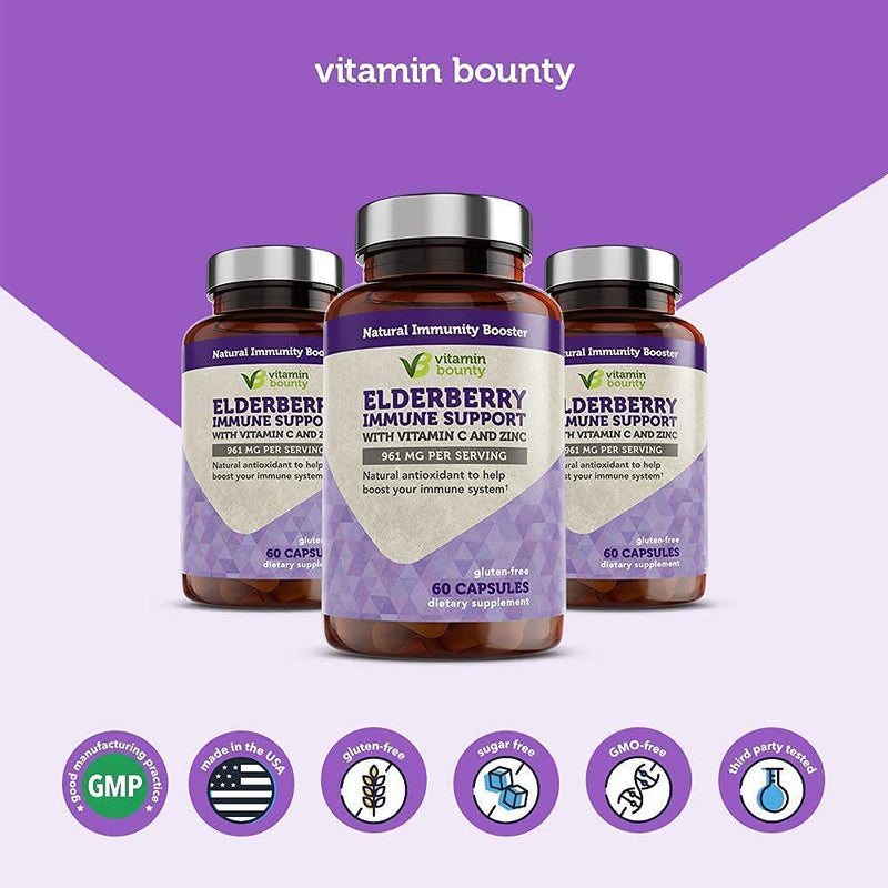 Vitamin Bounty Elderberry Immune Support with Vitamin C, Zinc, Echinacea & Garlic - Natural Antioxidant Immunity Booster - to Help Boost Immune System 60 Count (Pack of 1) - BeesActive Australia