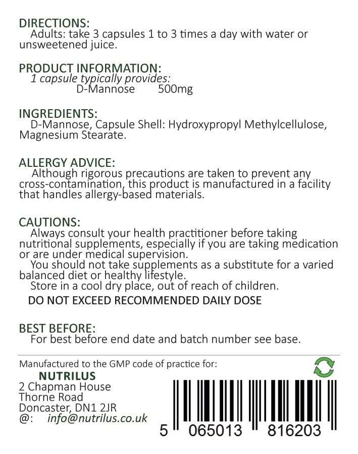 D-Mannose 90 Capsules 500mg - 1000mg per Serving - Pure Extract - Vegan - not Tablets - Urinary Tract - Bladder Infections - UTI - BeesActive Australia