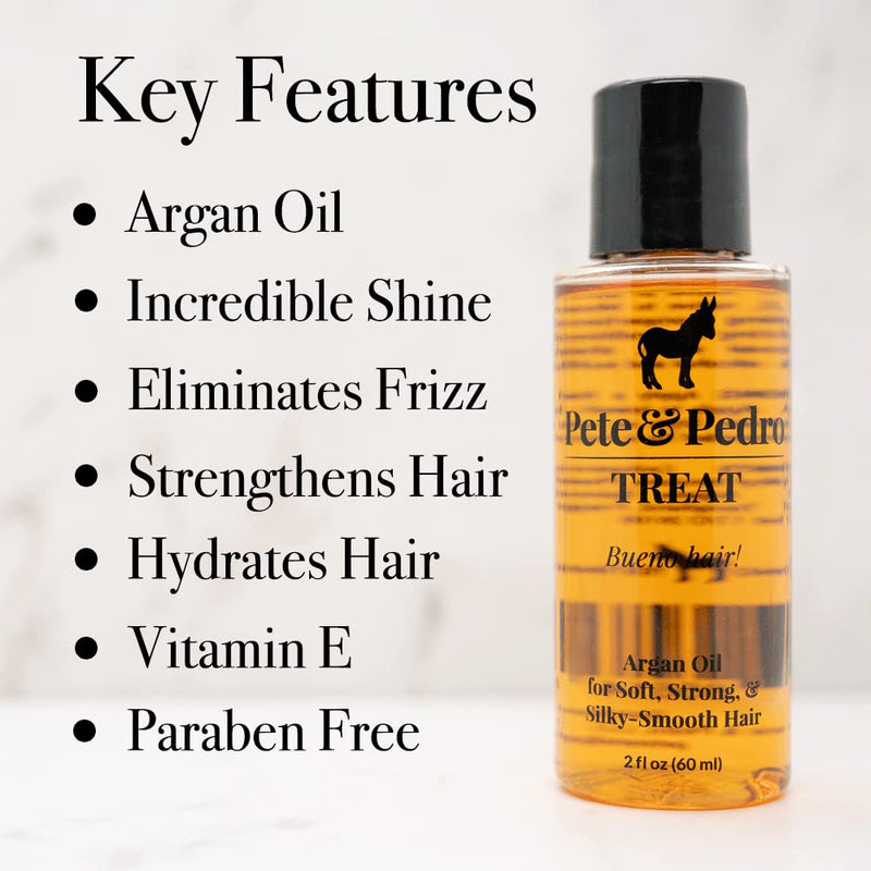 Pete & Pedro TREAT - Argan Oil Moisturizing Hair Treatment | Keeps Hair Soft, Strong, Frizz-Free, Silky, & Shiny | Helps Dry & Damaged Hair, Skin, Nails, & Cuticles | As Seen on Shark Tank, 2 oz. a) Treat Argan Oil - BeesActive Australia