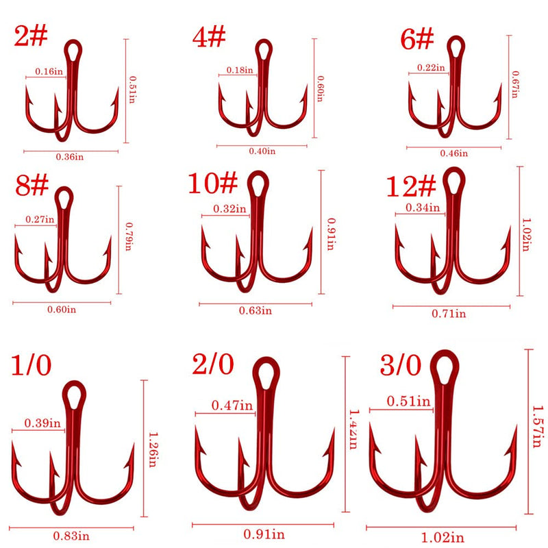 Cajoauis Fishing Treble Hooks High Carbon Steel Treble Hooks Super Sharp Solid Triple Barbed Red 1/0-30pcs - BeesActive Australia