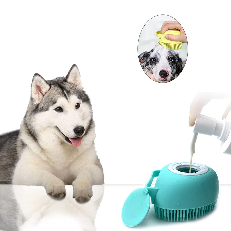 ELEGX Pet Grooming Bath Massage Brush with Soap and Shampoo Dispenser Soft Silicone Bristle for Long Short Haired Dogs Cats Shower (Yellow) Yellow - BeesActive Australia