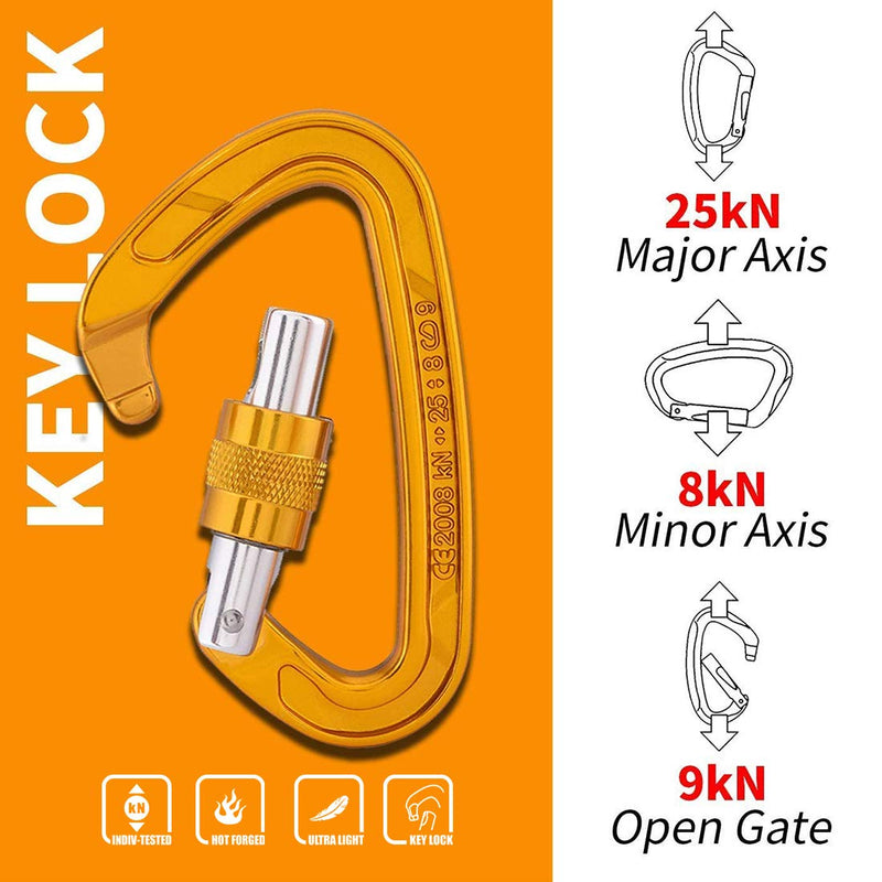 KAILAS Climbing Carabiner Clips, CE Certified 25KN Screw Gate and Heavy Duty Carabiners for Rock Climbing,Rappelling and Mountaineering,D Shaped 3.8 Inch, Large Size Yellow - BeesActive Australia