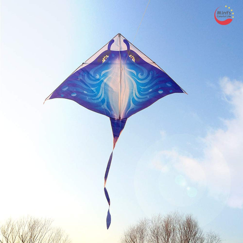 [AUSTRALIA] - Mint's Colorful Life Devil Fish Kite for Kids Adults，Easy to Fly Delta Kite Single Line Large, Kite Handle Include (Blue) Blue 