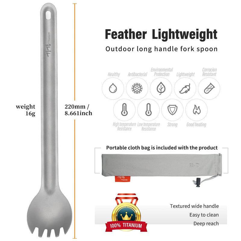 TiTo Titanium Long Handle Spork and Spoon Outdoor Ultralight Portabale Flatware for Camping Hikking Backpacking Utensil(2Pcs Sandblasting) - BeesActive Australia