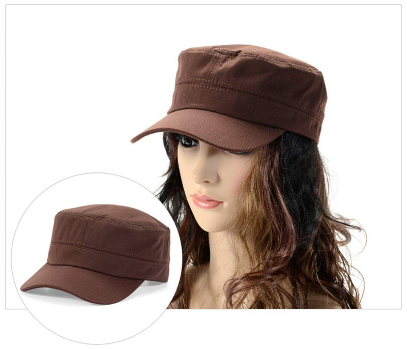 LERTREE 2Pcs Adjustable Unisex Flat Top Twill Classical Baseball Cap Military Hat 22-23.6 in Cadet Cap Coffee+white - BeesActive Australia