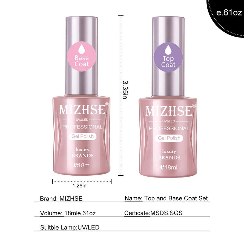 MIHZSE Base and Top Coat Gel Nail Polish,2x18ML Large Capacity Top and Base Coat Gel Polish, Long-Lasting Shiny No Wipe Gel Top Coat and Base Coat Nail Polish, Soak Off UV LED Clear Nail Polish - BeesActive Australia