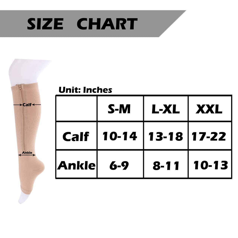 2 Pairs Compression Socks Toe Open Leg Support Stocking Knee High Socks with Zipper Black XX-Large - BeesActive Australia