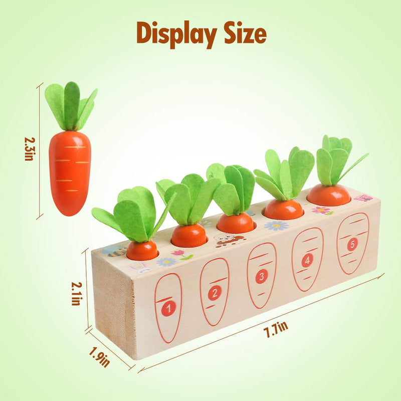Wooden Montessori Toys for 1 2 3 Years Old Boys and Girls Shape Matching Puzzle Carrot Harvest Game Developmental Educational Birthday Gifts for Baby Toddlers 1-3, Great Fine Motor Skill 12 Months Farm 2 Digital Carrot - BeesActive Australia