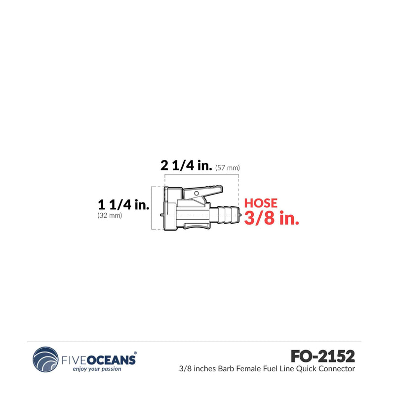 [AUSTRALIA] - Five Oceans 3/8 inches Barb Female Fuel Line Quick Connector w/Stainless Steel Ball, OMC Johnson/Evinrude FO-2152 