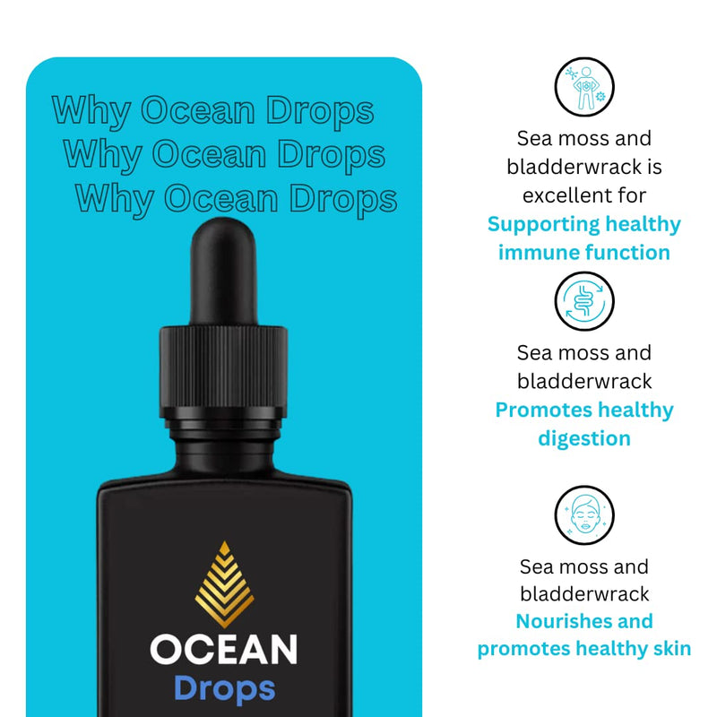 Ocean Drops | Four Times More Powerful Than Gel | 2000mg Sea Moss & 450mg Bladderwrack Per 1ml | 30ml Organic Irish Sea Moss & Bladderwrack | High Potency, Vegan, Non GMO and All Natural - BeesActive Australia