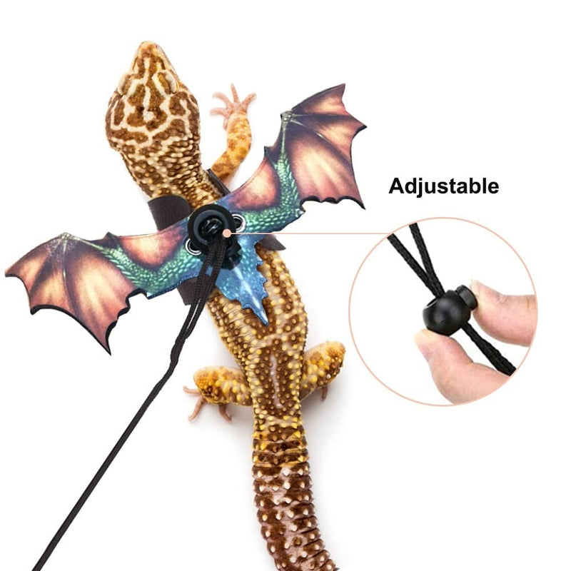 Bearded Dragon Leash, Adjustable Portable Reptile Leash with Cool Wings for Gecko, Bearded Dragon, Chameleon, Iguana, Hamster, Guinea Pig (S+M+L) black grey - BeesActive Australia