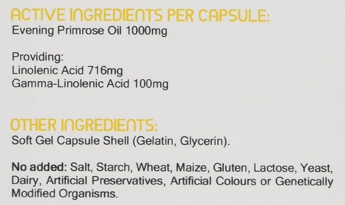Night primrose oil 1000mg | 90 Softgel Capsules | Pure Cold Press I 90mg per capsule GLA I Halal Friendly I Women's Health I Premium Quality Made in the UK by Prowise Healthcare - BeesActive Australia
