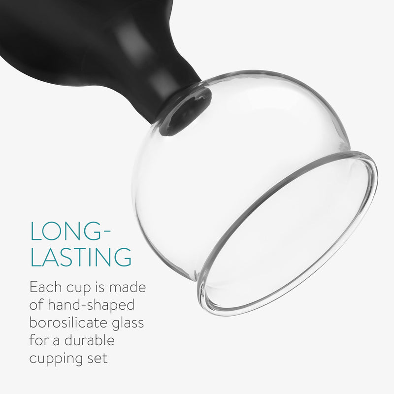 Navaris Cupping Massage Set - Set of 5X Glass Vacuum Suction Cups for Massaging Face, Legs, Arms, Back, Stomach, Body - Suction Cup Massage - Black - BeesActive Australia