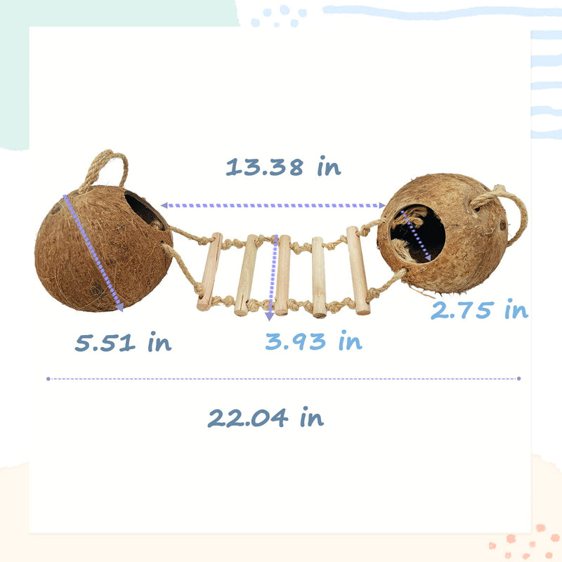 Gecko Coconut Shell Hut,Reptile Hideout Home Nesting House Natural Habitat Decor with Hanging Wooden Ladder for Lizard Gecko Hermit Crab - BeesActive Australia