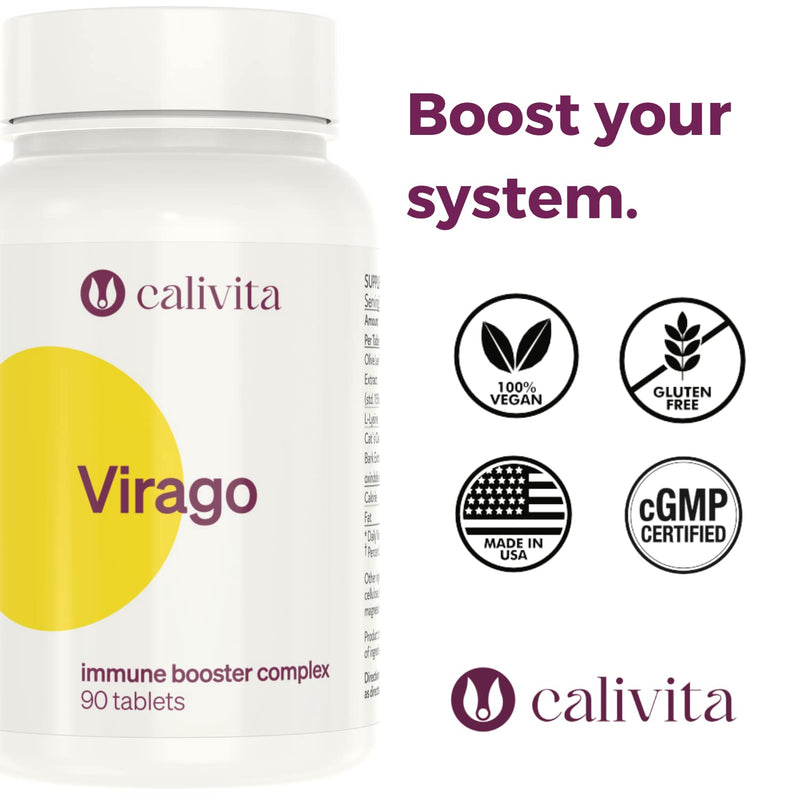 Virago - Lysine Cold Sore Treatment - Vegan Immunity Booster with L-Lysine, Olive Leaf Extract, Cat's Claw, and More - 90 Tablets - BeesActive Australia