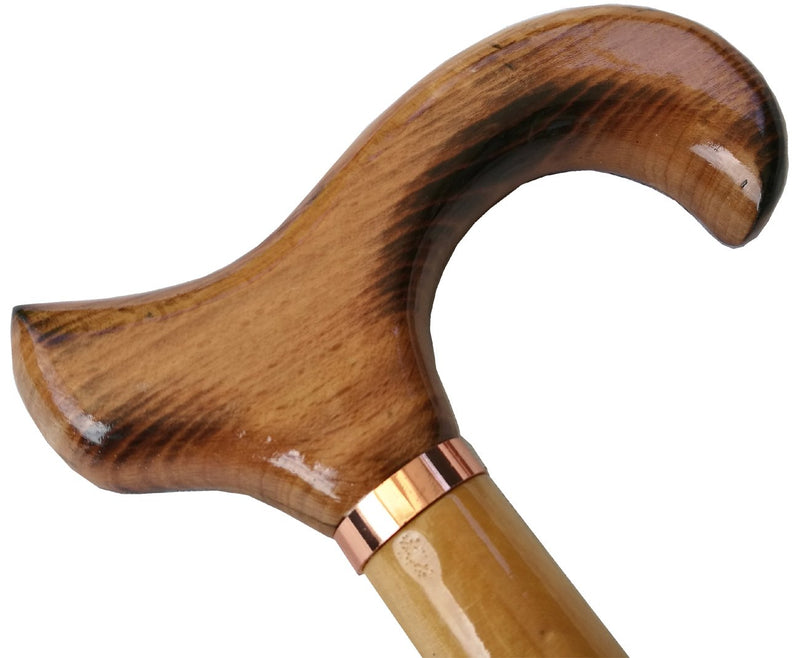 Gents Wooden Scorched Derby Cane with Collar Walking Stick with Natural Wood Stain 94cm (37") Height - BeesActive Australia