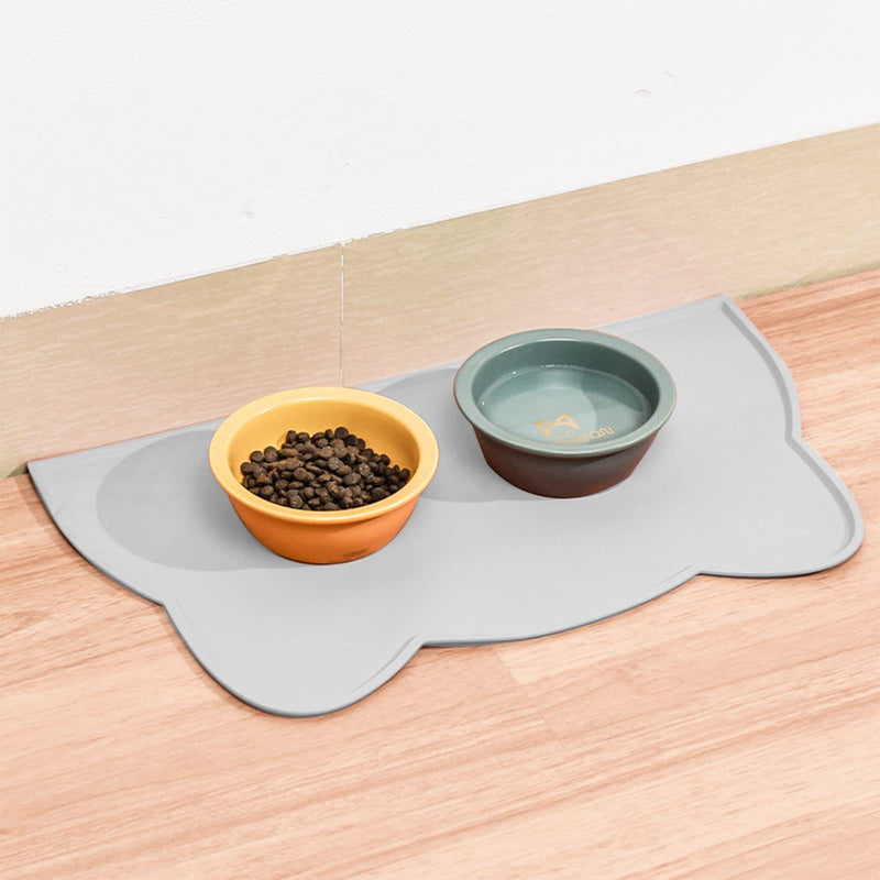 TOKAYIFE Cat Food Mat, Silicone Non Slip Dog Bowl Mat Waterproof Cat Feeding Mat Stop Food Spills and Water Messes Out to Floor Pet Food Mat 17" x 10" Light Gray - BeesActive Australia