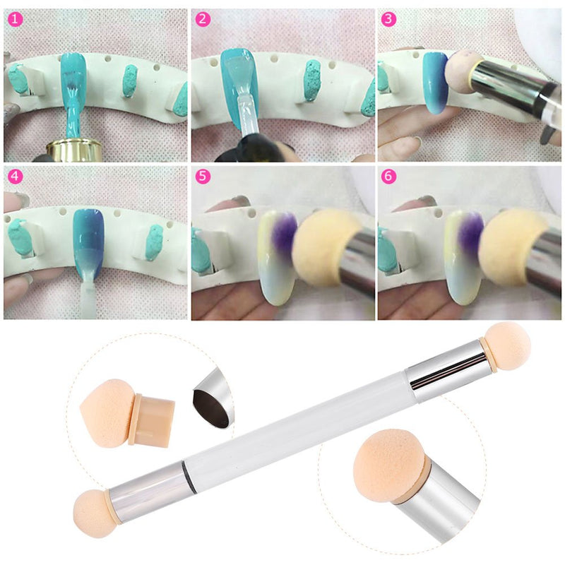 Nail Shading Sponge Brush Double-end UV Gel Nail Polish Brush Nail Art Gradient Painting Shading Pen with 4 Extra Sponge Heads(#1) #1 - BeesActive Australia