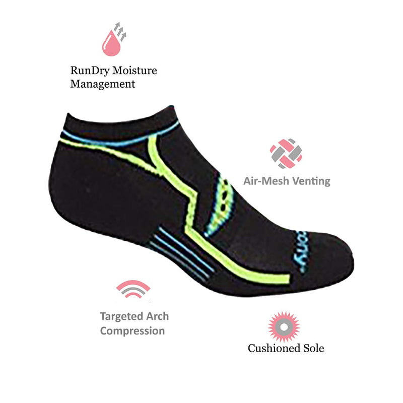 Saucony mens Multi-pack Bolt Performance Comfort Fit No-show Socks Shoe Size: 5-8 Black (6 Pairs) - BeesActive Australia