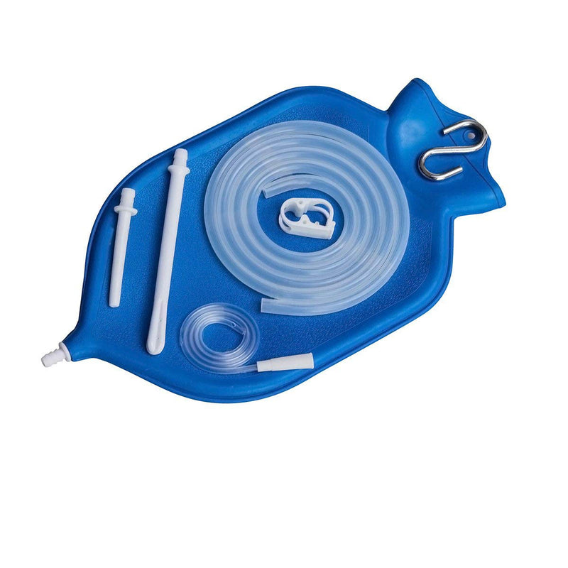 HealthAndYoga(TM) NaturoFlo Superior Enema Bag Kit - 2 Quart Fountain (Open) top Silicone Hose with Robust Metal Suspension - Blue - BeesActive Australia