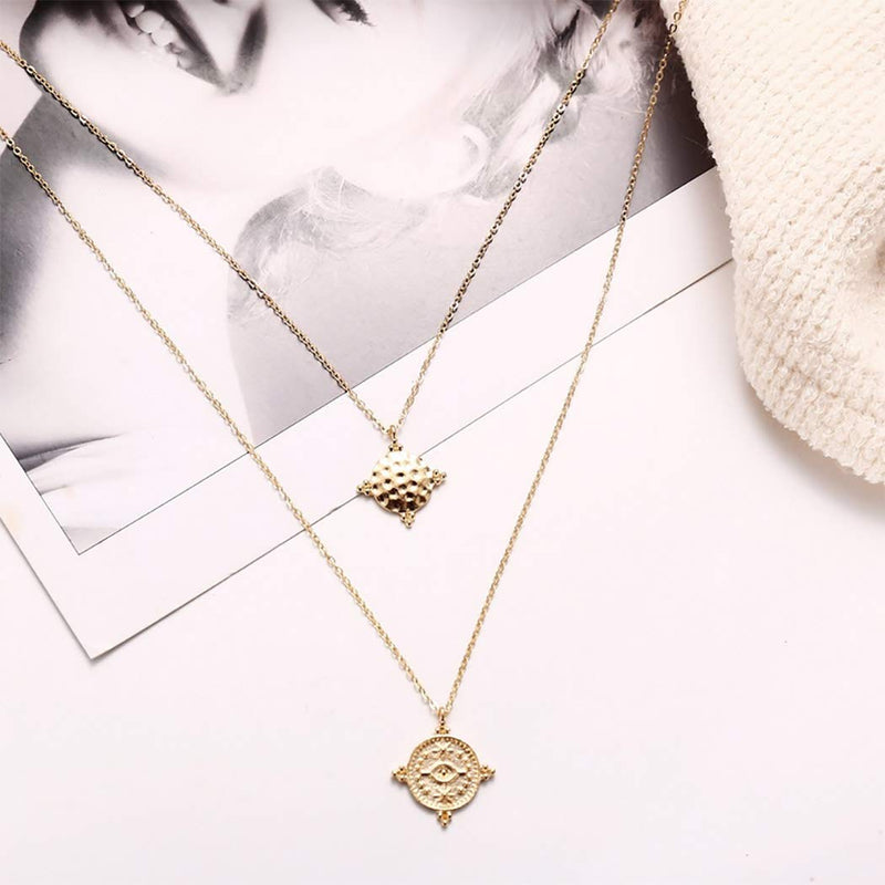 Easedaily Boho Layered Necklaces Gold Coin Pendant Short Necklace Chain for Women and Girls - BeesActive Australia