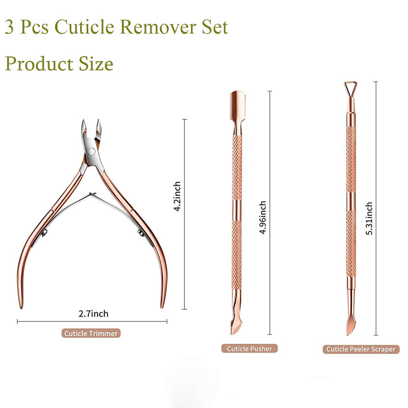 Cuticle Trimmer with Cuticle Pusher, 3 in 1 Cuticle Remover Cutter Nipper Scissor and Triangle Cuticle Nail Pusher Peeler Scraper,Stainless Steel Manicure Tool for Home and Salon(Rose Gold) - BeesActive Australia